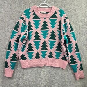 Grayson Threads Christmas Trees Graphic Sweater Size XXL Pink Green Knit Cozy